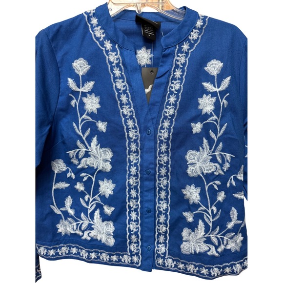 Women's Embroidered Cotton M Artsy Boho Summer Coastal Work Office Career Y2K‎ - Picture 7 of 11